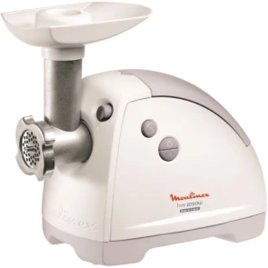 Мясорубка Moulinex, 2000Вт, 2.6кг/мин, 3 решетки, насадка для колбас, кеббе, 5 терок, пластик, бело-серый №1