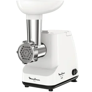 Мясорубка Moulinex, 1400Вт, 1.7кг/мин, 2 решетки, насадка для колбас, пластик, белый №2