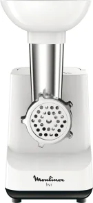 Мясорубка Moulinex, 1400Вт, 1.7кг/мин, 2 решетки, насадка для колбас, пластик, белый №3