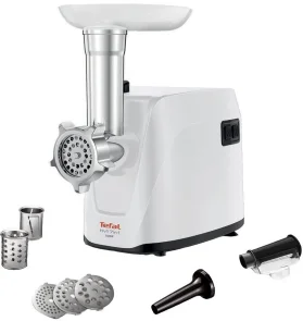 М'ясорубка Tefal HV1 7in1, 1600Вт, 1.9кг/хв, 3 решітки, насадка для ковбас, томатів, 2 терки, пластик, білий №1