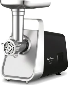 М'ясорубка Moulinex, 1600Вт, 1.9кг/хв, 3 решітки, насадка для ковбас, томатів, 3 терки, пластик/мет, чорно-срібний №1