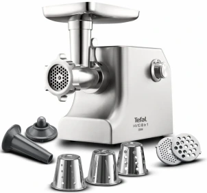М'ясорубка Tefal HV10 8in1, 2200Вт, 5.5кг/хв, 3 решітки, насадка для ковбас, кеббе, 3 терки, метал №1
