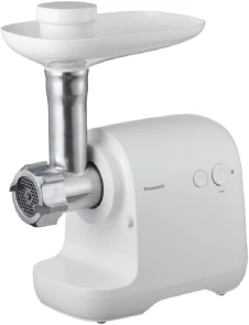М'ясорубка Panasonic, 1700Вт, 3кг/мин, 3 решітки, насадка для ковбас, пластик, білий №1