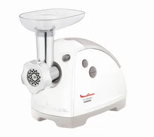 Мясорубка Moulinex, 2000Вт, 2.6кг/мин, 2 решетки, насадка для колбас, кеббе, томатов, 5 терок, пластик, бело-серый №2