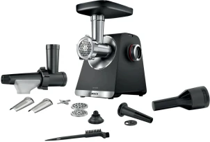 М'ясорубка Bosch, 2100Вт, 3.5кг/хв, 2 решітки, насадка для ковбас, кеббе, соковижималка, пластик, чорний №1