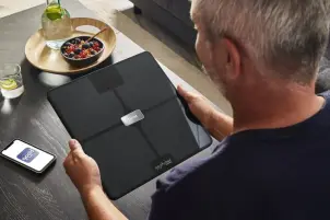 Ваги Tefal підлогові Body Fat Goodvibes Health, 180кг, 1 х Li-ion, кабель USB в комплекті, скло, чорний №7