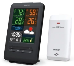 Метеостанція Sencor, внутр/зовн вимірювання, від мережі/CR2032х1+AAx2, темп-ра, вологість, час, прогноз погоди, атмосферний тиск, чорний