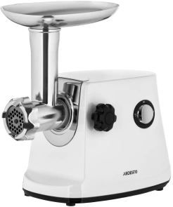 М'ясорубка Ardesto, 1600Вт, 1.6кг/хв, 3 решітки, насадка для ковбас, кеббе, 3 терки, пластик, біло-сріблястий №1