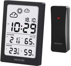 Метеостанція Sencor, внутр/зовн вимірювання, AAAx2+AAx2, темп-ра, вологість, час, чорний