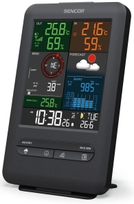 Метеостанція Sencor, внутр/зовн вимірювання, від мережі/CR2032x1+AAx3, темп-ра, вологість, час, прогноз погоди, атмосферний тиск, шв. вітру, чорний №5