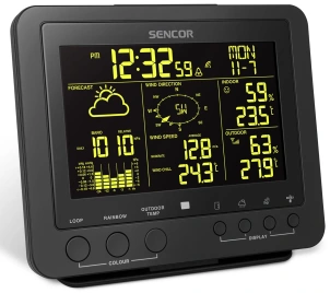 Метеостанція Sencor, внутр/зовн вимірювання, від мережі/CR2032x1+AAx3, темп-ра, вологість, час, прогноз погоди, атмосферний тиск, шв. вітру, чорний №4