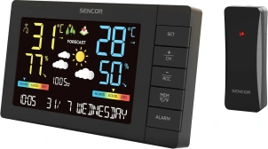 Метеостанція Sencor, внутр/зовн вимірювання, від мережі/AAx3+AAx2, темп-ра, вологість, час, прогноз погоди, атмосферний тиск, чорний №1
