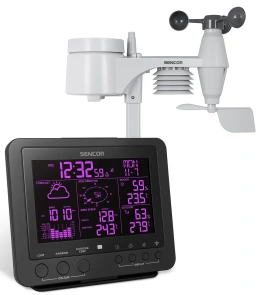 Метеостанція Sencor, внутр/зовн вимірювання, від мережі/CR2032x1+AAx3, темп-ра, вологість, час, прогноз погоди, атмосферний тиск, шв. вітру, чорний №5