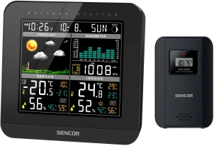 Метеостанція Sencor, внутр/зовн вимірювання, від мережі/AAAх3+AAx2, темп-ра, вологість, час, прогноз погоди, атмосферний тиск, чорний №1