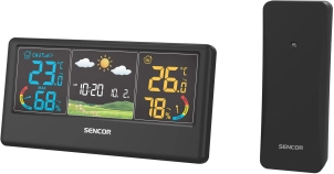 Метеостанція Sencor, внутр/зовн вимірювання, від мережі/АААх3+ААх2, темп-ра, вологість, час, прогноз погоди, чорний №1