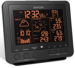 Метеостанція Sencor, внутр/зовн вимірювання, від мережі/CR2032x1+AAx3, темп-ра, вологість, час, прогноз погоди, атмосферний тиск, шв. вітру, чорний №8