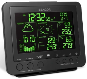 Метеостанція Sencor, внутр/зовн вимірювання, від мережі/CR2032x1+AAx3, темп-ра, вологість, час, прогноз погоди, атмосферний тиск, шв. вітру, чорний №9