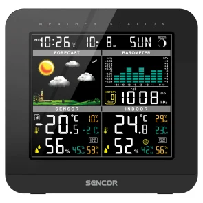 Метеостанція Sencor, внутр/зовн вимірювання, від мережі/AAAх3+AAx2, темп-ра, вологість, час, прогноз погоди, атмосферний тиск, чорний №5