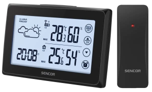 Метеостанція Sencor, внутр/зовн вимірювання, АААх3+ААх2, темп-ра, вологість, час, прогноз погоди, чорний №1