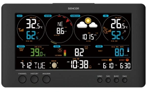 метеостанция Sencor, внутр/наруж измерения, от сети/CR2032x1+AAx2+AAx3, темп-ра, влажность, время, прогноз погоды, атмосферное давление, шв. ветра, подкл. до WIFI, черный №6