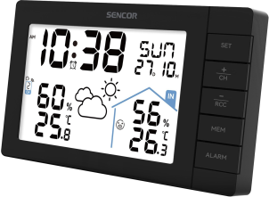 Метеостанція Sencor, внутр/зовн вимірювання, AAx3+AAx2, темп-ра, вологість, час, прогноз погоди, чорний №10