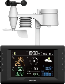 Метеостанція Sencor, внутр/зовн вимірювання, від мережі/CR2032x1+AAx3, темп-ра, вологість, час, прогноз погоди, атмосферний тиск, шв. вітру, чорний №7