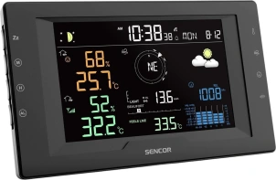 Метеостанція Sencor, внутр/зовн вимірювання, від мережі/CR2032x1+AAx3, темп-ра, вологість, час, прогноз погоди, атмосферний тиск, шв. вітру, чорний №8
