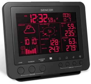 Метеостанція Sencor, внутр/зовн вимірювання, від мережі/CR2032x1+AAx3, темп-ра, вологість, час, прогноз погоди, атмосферний тиск, шв. вітру, чорний №10