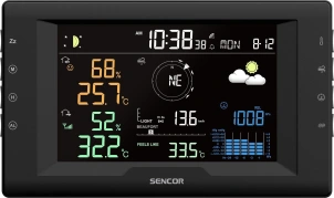 Метеостанція Sencor, внутр/зовн вимірювання, від мережі/CR2032x1+AAx3, темп-ра, вологість, час, прогноз погоди, атмосферний тиск, шв. вітру, чорний №9