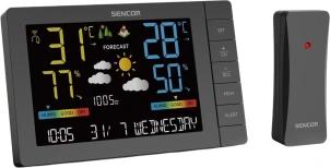 Метеостанція Sencor, внутр/зовн вимірювання, від мережі/AAx3+AAx2, темп-ра, вологість, час, прогноз погоди, атмосферний тиск, чорний №11