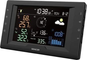 Метеостанція Sencor, внутр/зовн вимірювання, від мережі/CR2032x1+AAx3, темп-ра, вологість, час, прогноз погоди, атмосферний тиск, шв. вітру, чорний №11