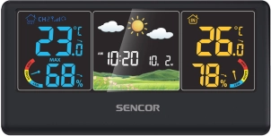 Метеостанція Sencor, внутр/зовн вимірювання, від мережі/АААх3+ААх2, темп-ра, вологість, час, прогноз погоди, чорний №5