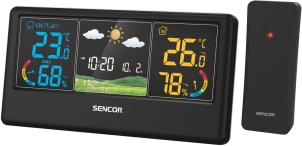 Метеостанція Sencor, внутр/зовн вимірювання, від мережі/АААх3+ААх2, темп-ра, вологість, час, прогноз погоди, чорний №6