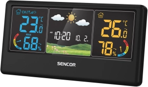 Метеостанція Sencor, внутр/зовн вимірювання, від мережі/АААх3+ААх2, темп-ра, вологість, час, прогноз погоди, чорний №7