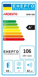 Холодильник ARDESTO міні, 49.2x47.2х45, 43л, А+, ST, сріблястий №10