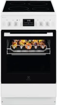 Плита Electrolux электрическая стеклокерамическая, 57л, 50x60см, дисплей, конвекция, мангольная подставка, белый