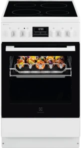 Плита Electrolux электрическая стеклокерамическая, 57л, 50x60см, дисплей, конвекция, мангольная подставка, белый №1
