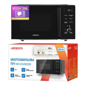 Микроволновая печь ARDESTO, 20л, электр.управл., 800Вт, гриль, дисплей, откр.ручкой, черный №10