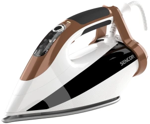 утюг Sencor, 2800Вт, 330мл, паровой удар -195гр, постоянная пара - 55гр, pro и auto режимы, керам. подошва, бело-коричневый №1