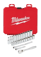 Набор метрических головок 1/4" MILWAUKEE с храповиком, (28шт), пластиковый кейс.