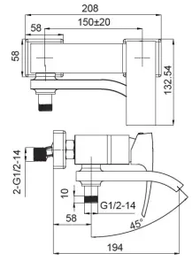 Комплект Змішувач для ванни Koer KR5157 + Змішувач для умивальника Koer KR5149 + Змішувач для гігієнічного душу Koer KR5162 №4