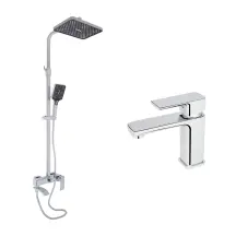 Комплект Душова система Swan Cascada Chrome Qtap + Змішувач для раковини Dozorca Chrome Lidz