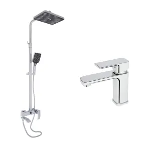 Комплект Душова система Swan Cascada Chrome Qtap + Змішувач для раковини Dozorca Chrome Lidz №1