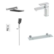 Комплект Душевая система Aquarius Qtap + Смеситель Для раковины Lidz + Полка стеклянная Chrome Lidz