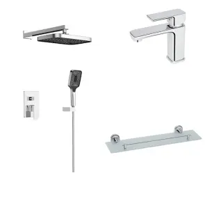 Комплект Душова система Aquarius Qtap + Змішувач для раковини Lidz + Полиця скляна Chrome Lidz №1