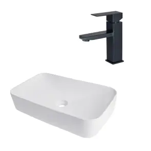 Комплект Раковина накладна Qtap Tern + Змішувач для раковини Kubis Black Lidz №1