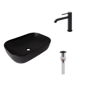 Комплект Раковина Robin накладна Matt Black Qtap + Змішувач для раковини Robin Black Matt Qtap + Донний клапан Pop-up Qtap №1
