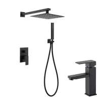 Комплект Вбудована душова система Mixxus KUB-003 Inner Black + Змішувач для умивальника Mixxus KUB-001 чорний