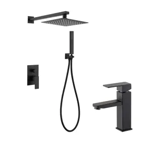 Комплект Вбудована душова система Mixxus KUB-003 Inner Black + Змішувач для умивальника Mixxus KUB-001 чорний №1
