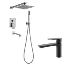 Комплект Вбудована душова система MIXXUS KUB-009 INNER + Змішувач для умивальника HAIBA ALEX 001 LONG Чорний